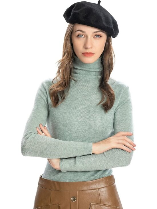 Women\'s Wool French Beret Hat Comfortable Solid Color Soft Beret Cap Black